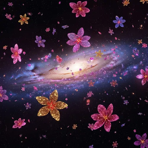 Cosmic Flowers Galaxy - Mesmerizing Celestial Flora Panorama