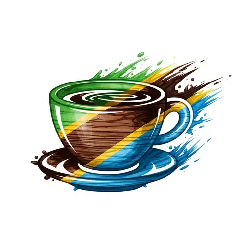 Wooden Coffee Cup Logo with Tanzanian Flag Colors | Cultural Symbolism