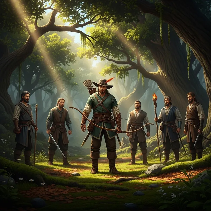 Robin Hood - Legendary Archer Leading Outlaws in the Forest