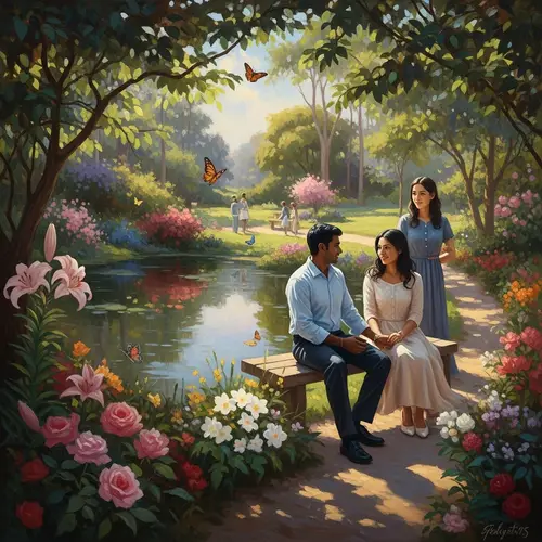 Stable Relationship with South Asian and Hispanic Couple in Botanical Garden