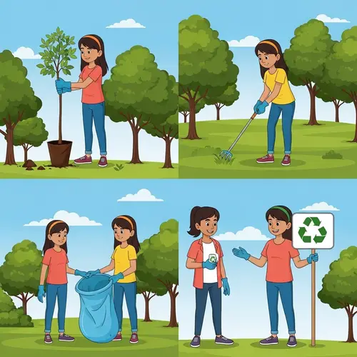 South Asian Girl: Eco-Friendly Volunteer in Park