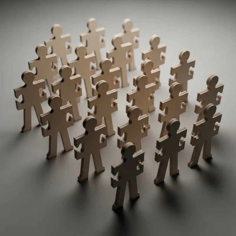 Miniature Puzzle Piece People: Art of Identical Homogeneous Figures