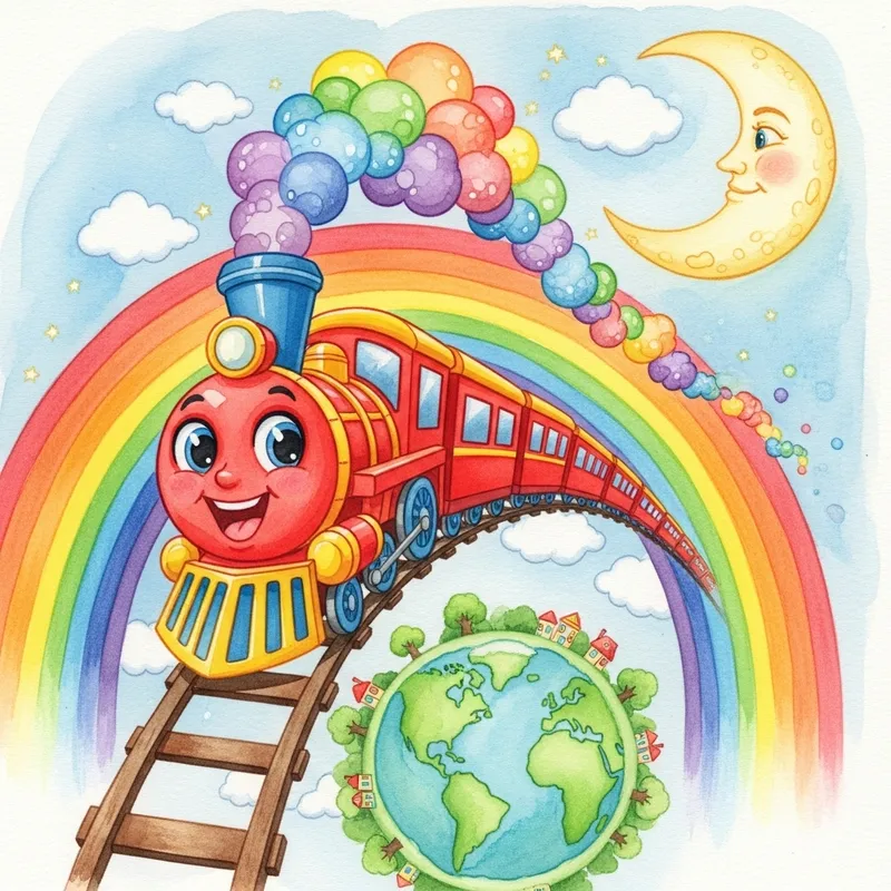 Joyful Watercolor Train Adventure for Kids