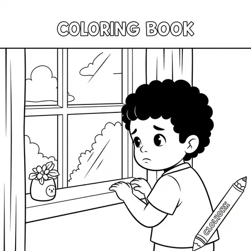 Whimsical Coloring Book Page with a Young Child
