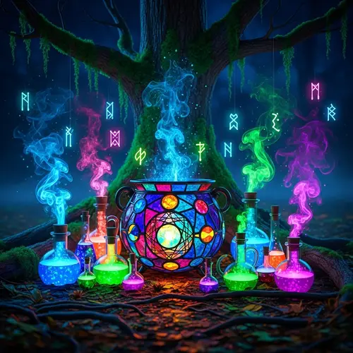 Magical Stained Glass Witches Cauldron Art