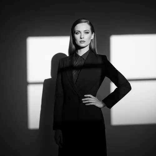 Empowering Monochrome Portrait of Confident Caucasian Woman