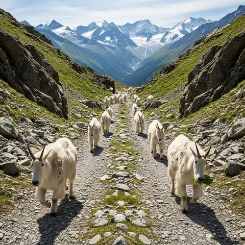 Mountain Goats Galloping Through Majestic Mountains