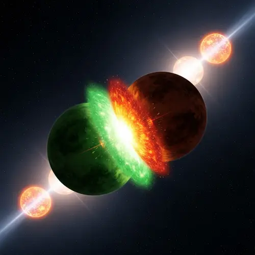Celestial Collision: Green and Red Planets Exploding in Cosmic Ballet