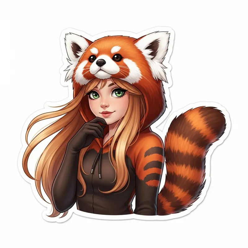 Red Panda Girl with Beautiful Long Hair Sticker Art