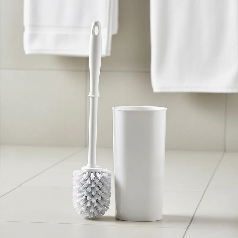 Modern White Plastic Toilet Bowl Brush & Holder Set