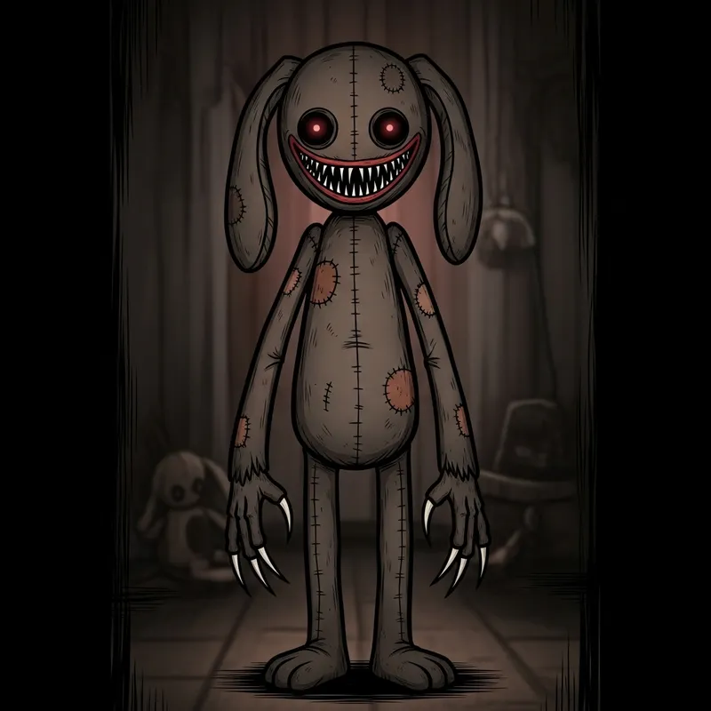 Creepy Stuffed Animal Dog with Long Claws & Sharp Teeth - Indie Horror Game