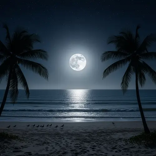 Serenity of the Dark Night: Moonlit Beach Beauty