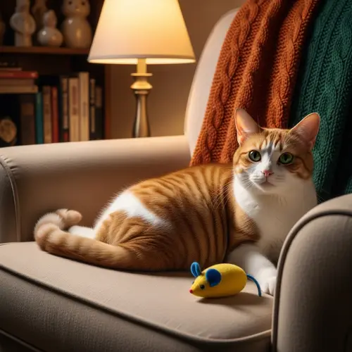 Fluffy Orange & White Cat Relaxing in Cozy Home Setting