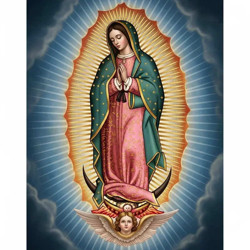 Detailed Depiction of Virgen de Guadalupe in Heavenly Light