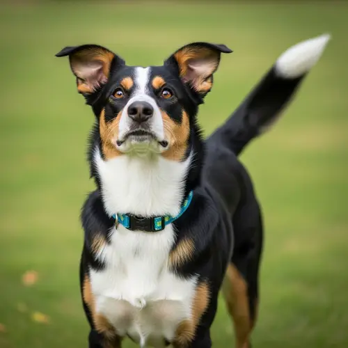 Playful Medium-Sized Tri-Colored Dog Outdoors