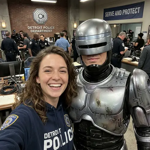 Epic RoboCop Selfie at Detroit Police Station