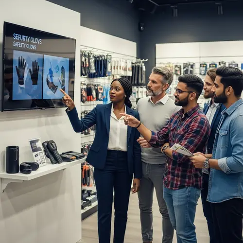 Safety Gloves Displayed on Smart TV in Security Store