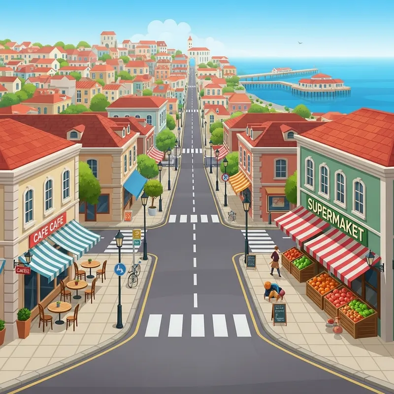 Explore City Streets to Pier | Charm of Cafe & Supermarket