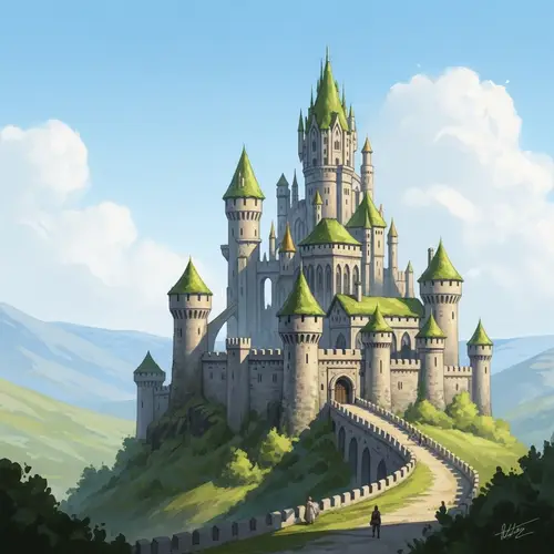 Fantasy Castle in Watercolor: A Majestic View