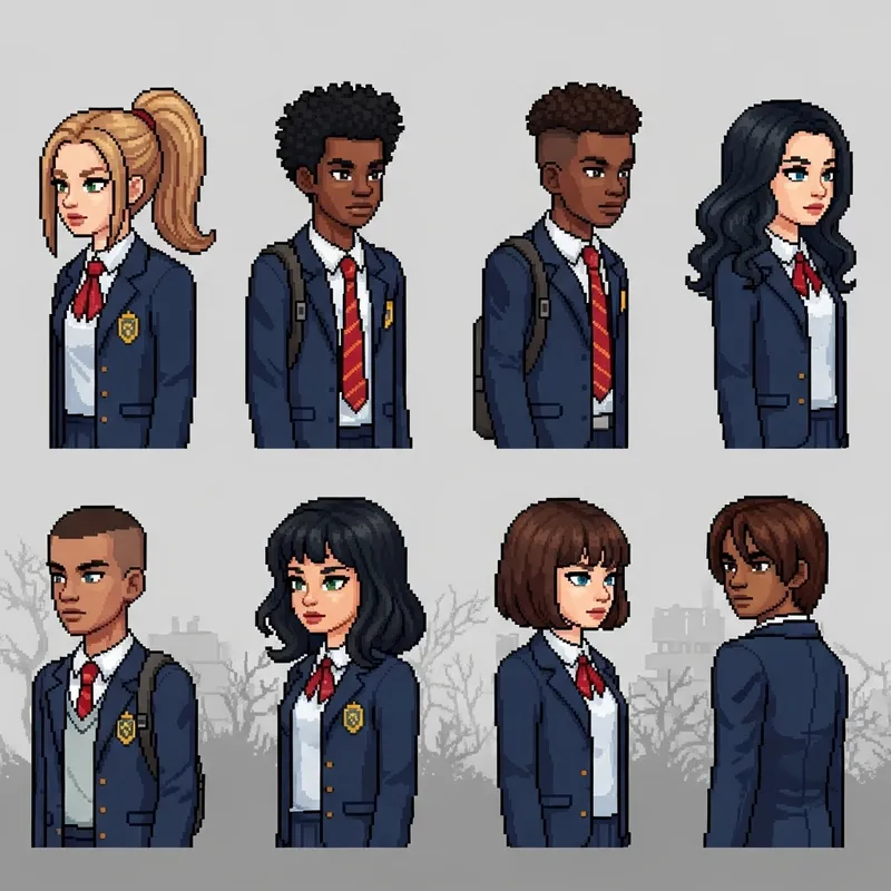 Pixel Art of High School Students in Apocalypse Setting