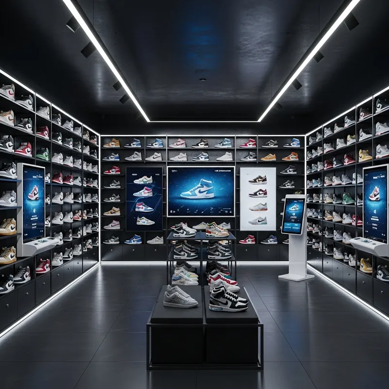 AI-Style Sneaker Store Design in Dark Style - Wide Variety of Sneakers