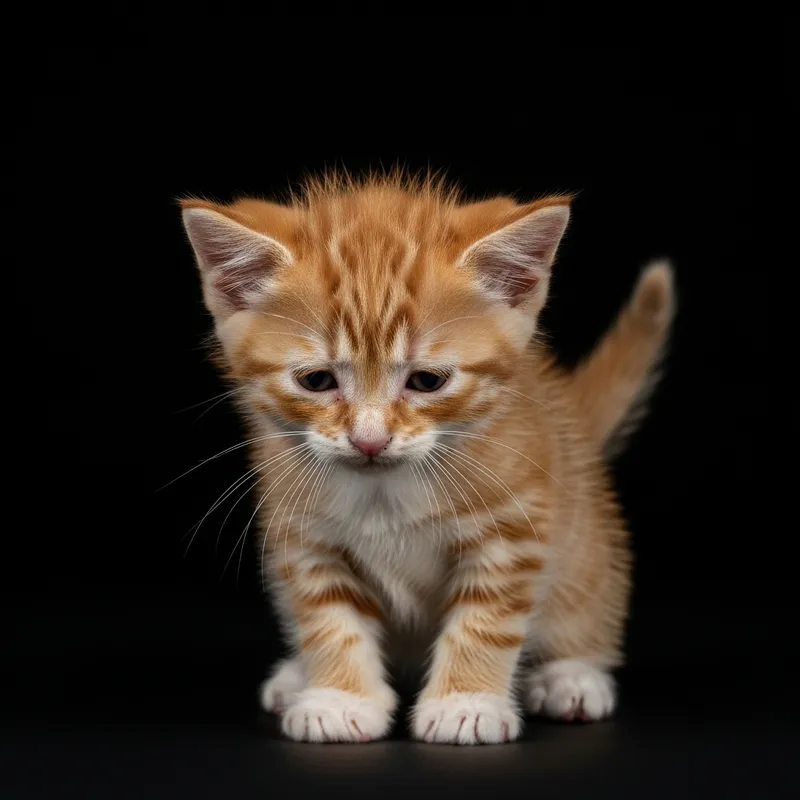 Very Sad Kitten on Black Background - Heartrending Picture