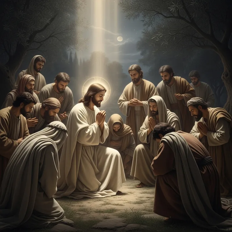 Jesus Praying with His Apostles in Divine Light