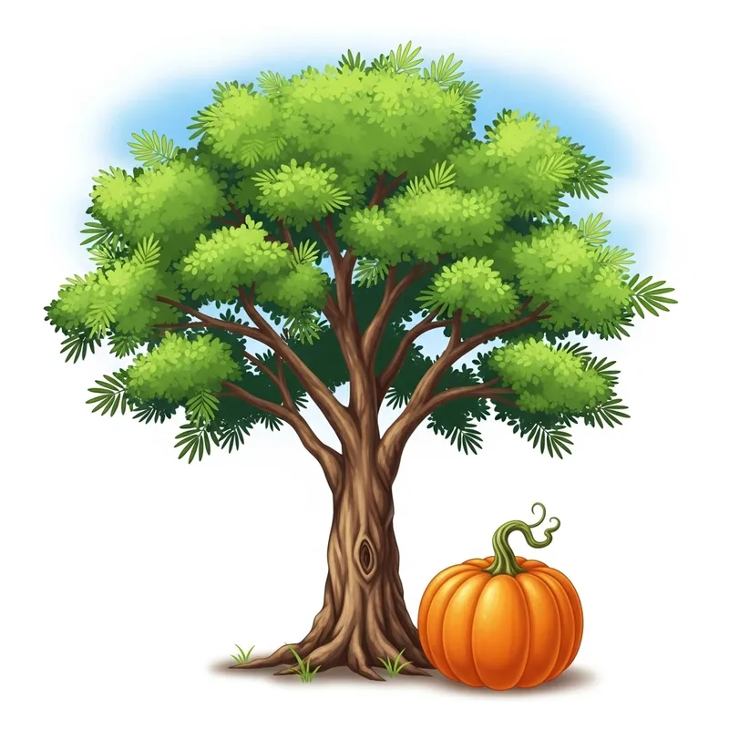 Cute Acacia Tree and Pumpkin Cartoon Illustration