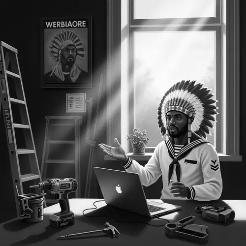 Vintage Style Digital Painting of Sailor Conducting Webinar