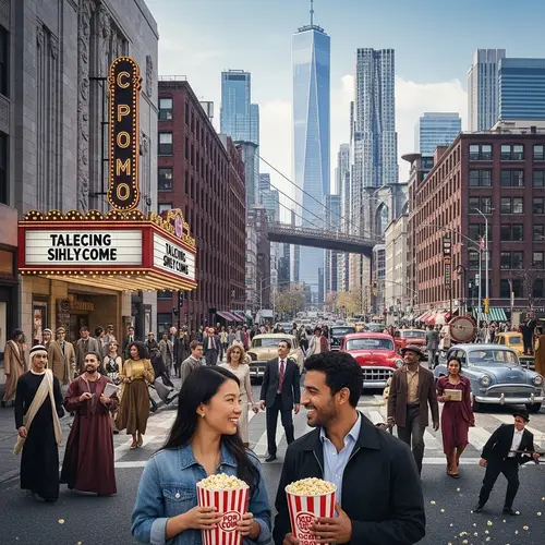 Classic Cityscape Cinematic Setting with Diverse Characters