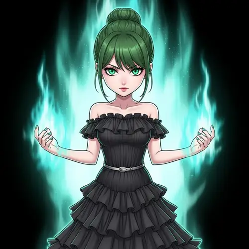 Tatsumaki Manga Girl with Green Hair in Tight Bun