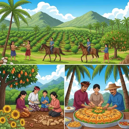 Enchanting Landscape: Orchards, Coconut Groves, and Rolling Hills