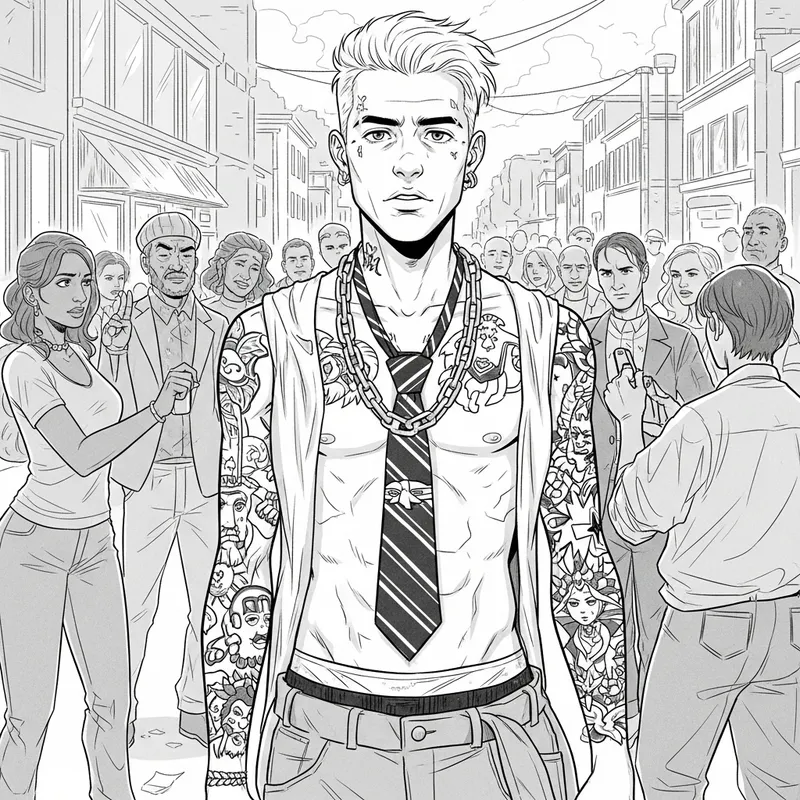 Sketch of a Young Caucasian Man in Pioneer Tie