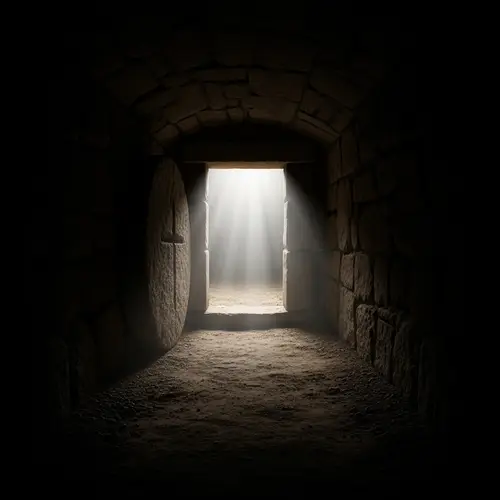 Empty Tomb with Light Breaking Through Darkness