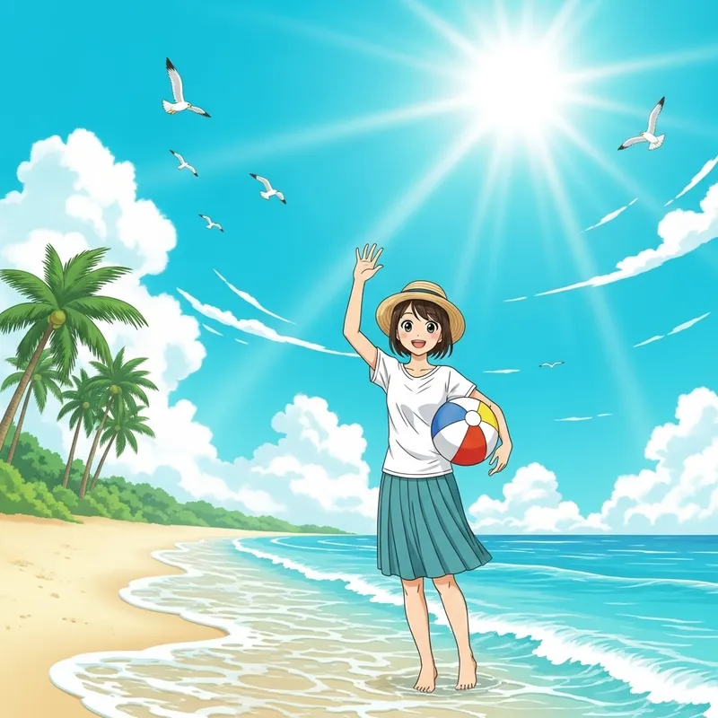 Beautiful Japanese Girl Soaking Up the Sun on Beach