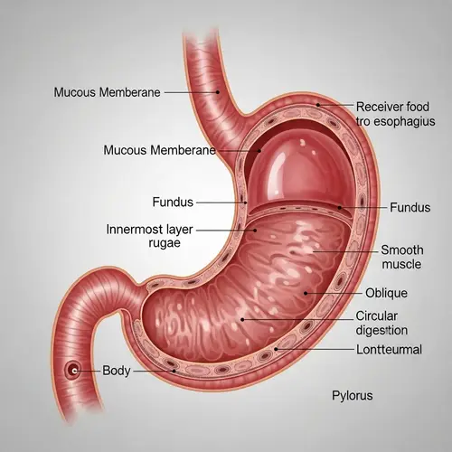 Female Human Stomach Anatomy | Mucous Membrane & Muscle Layers
