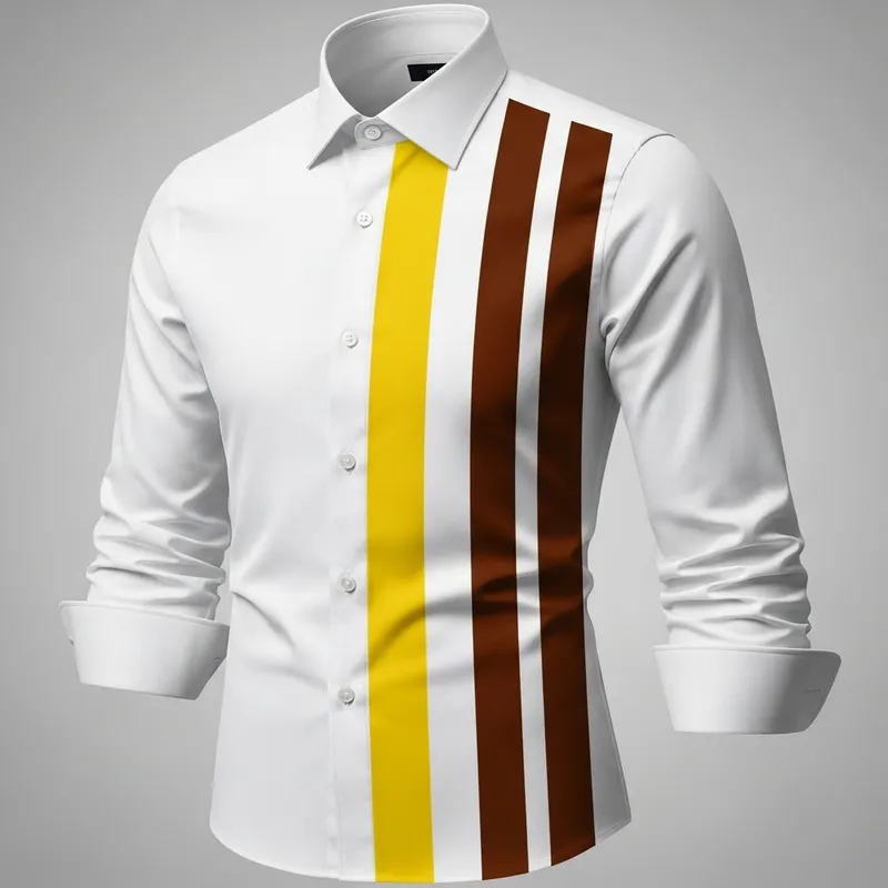 White Shirt with Yellow & Brown Vertical Stripes