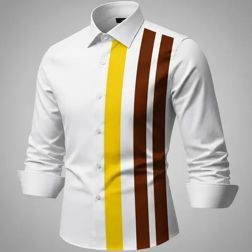 White Shirt with Yellow and Brown Stripes