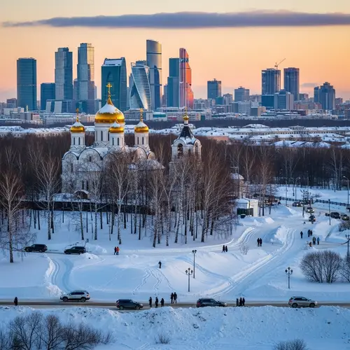Picturesque View of Russia: Urban-Rustic Landscape in Winter