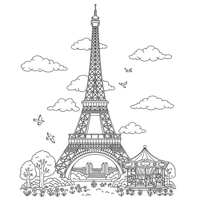 Eiffel Tower Coloring Page for Kids