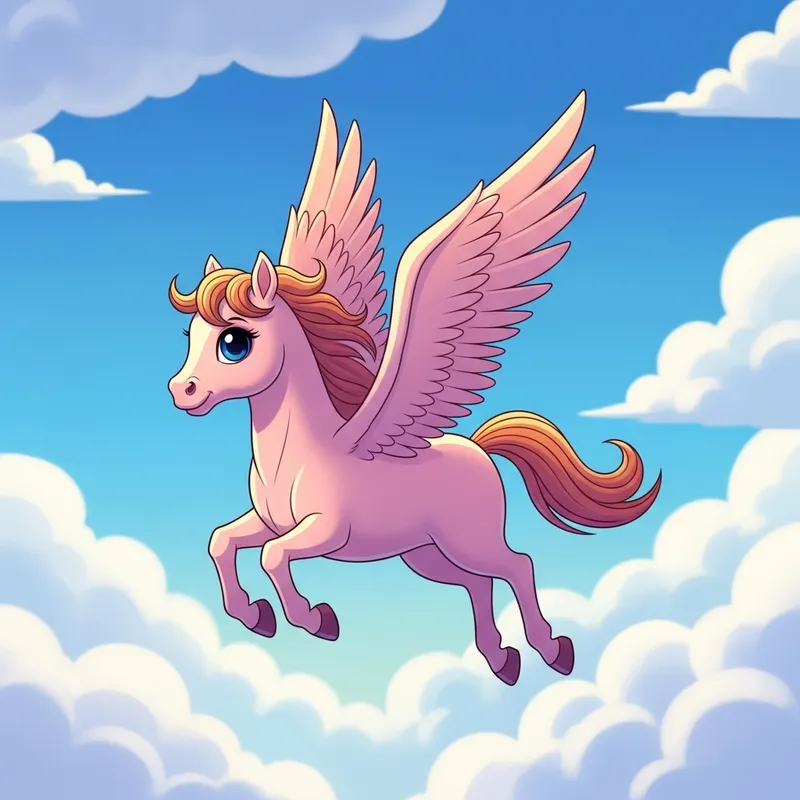 Whimsical Pegasus Soaring Through Clouds