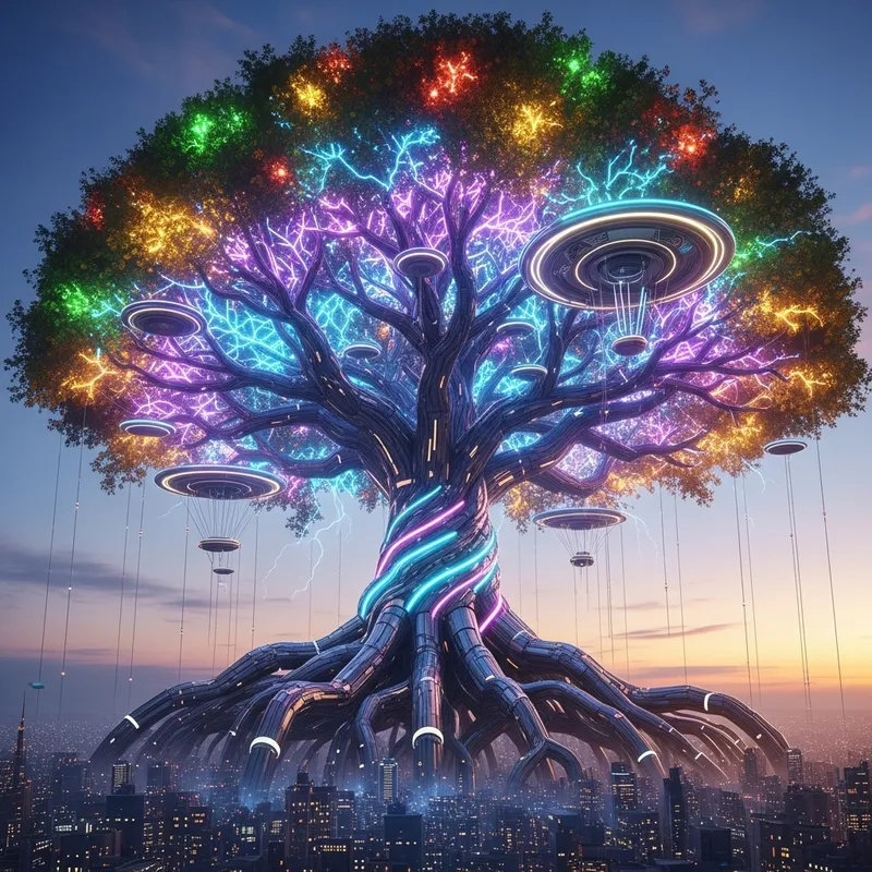 Vibrant Yggdrasil: A Futuristic Marvel