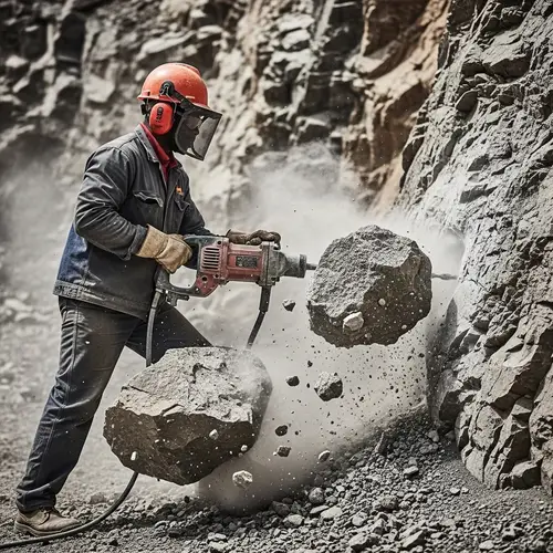 Quarry Worker Operating Power Drill | Intense Mountain Drilling