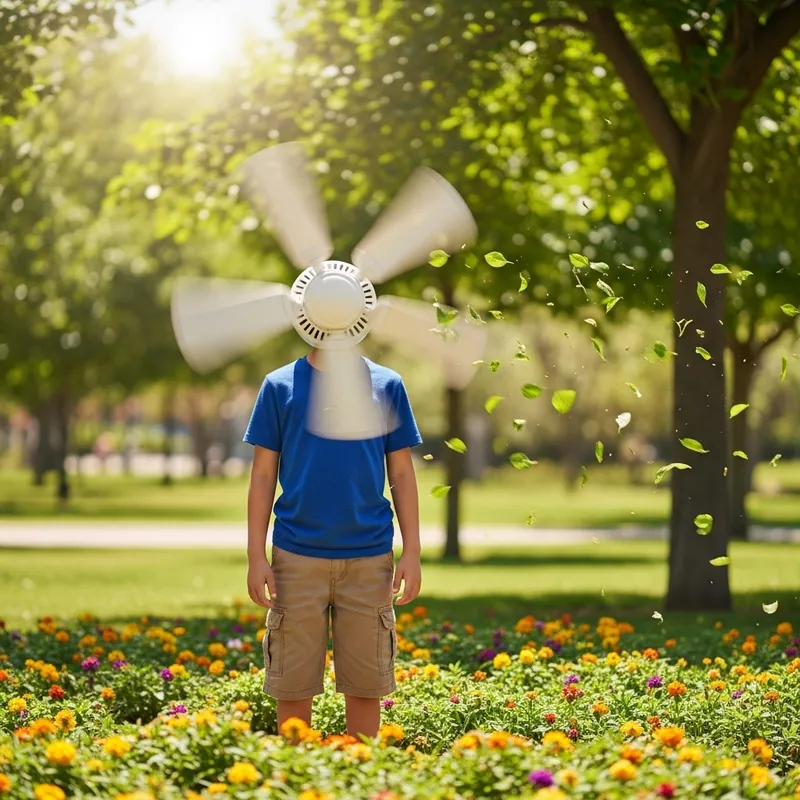 A Boy with a Fan Instead of Head - Surreal Art