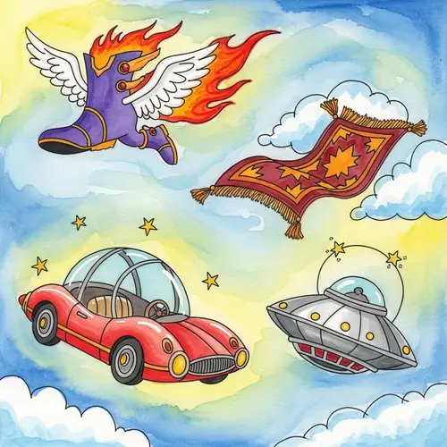 Fantastical Objects Watercolor Painting by 10-Year-Old - Vibrant Colors