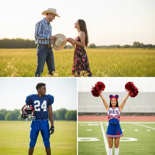 Country Boyfriend & Girlfriend Romantic Date Field Football Cheer Couple