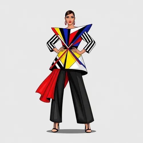 Hispanic Woman in Bold Constructivist Fashion Art