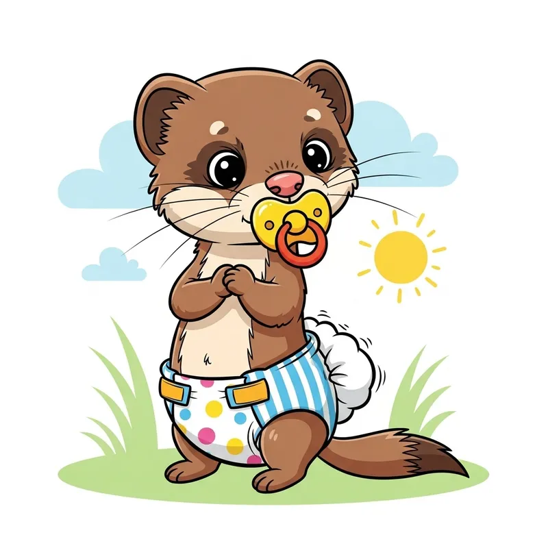 Playful Baby Weasel Cartoon | Diaper Change Humor