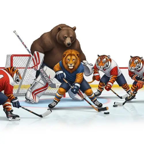 Ferocious Animals Playing Ice Hockey - Thrilling Encounter on Ice