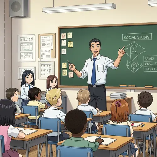 Anime Style Classroom: Male Teacher Teaching Social Studies to Gifted Students